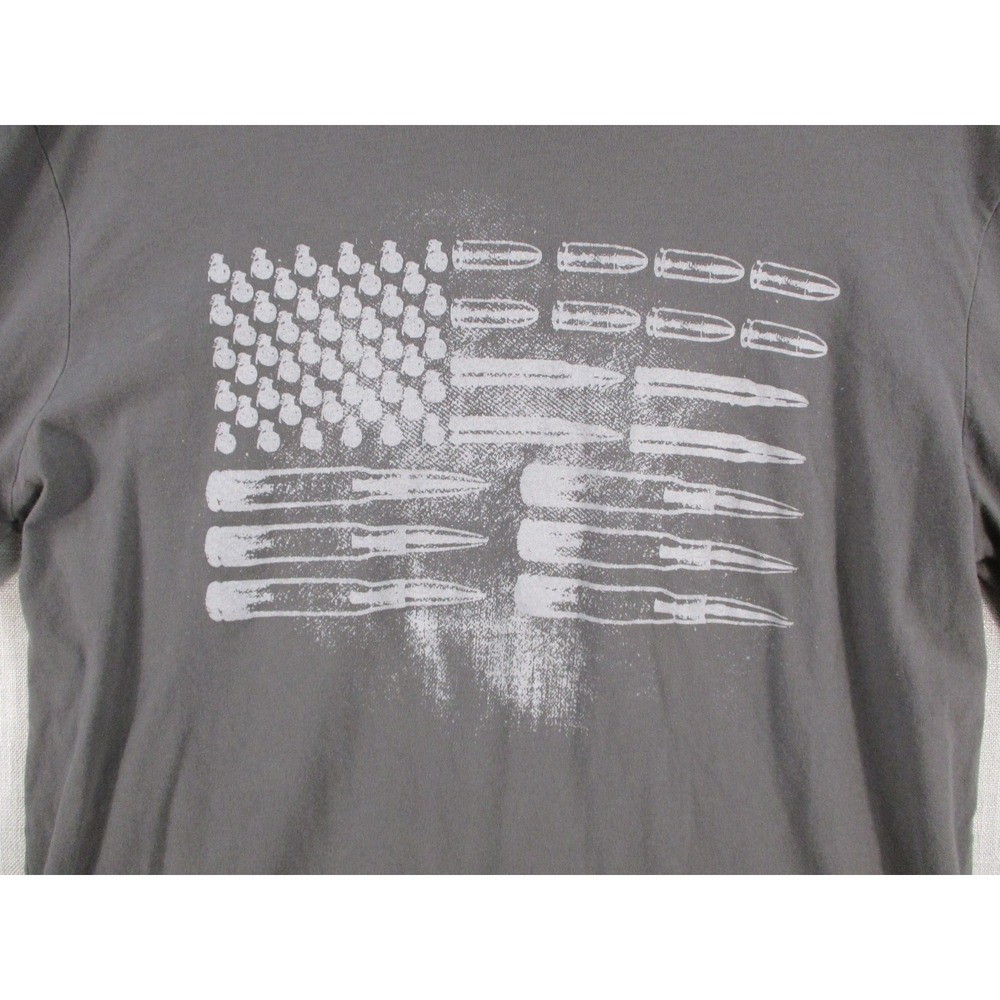 Grunt Style Mens Large Gray Long Sleeve Bullet Grenade American Flag Graphic Tee